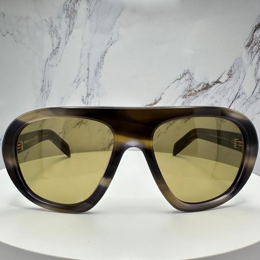 New PRADA Sunglasses Brown Striped Laguna Aviator Shield Mask New - Picture 3 of 16